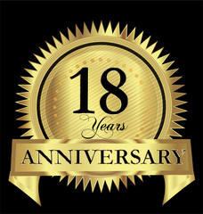 18 years happy anniversary gold seal vector design - 187838403