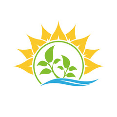 Leaf logo. Color tree logo. Leaf and sea icon. 