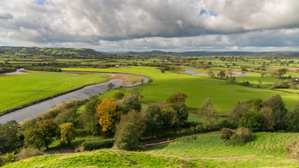Landscape in Carmarthenshire, seen from Dryslwyn Castle, Dyfed, Wales, UK