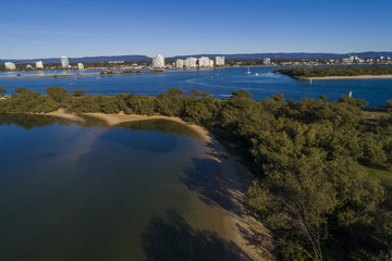 Gold Coast, Queensland/Australia - 8 July 2017: Aerial view over The Spit on the Gold Coast, Australia