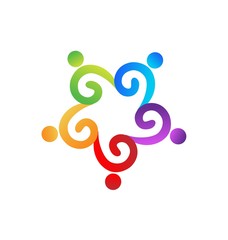 Obraz premium Logo teamwork wave swirly people holding hands