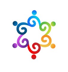 Logo teamwork wave swirly people holding hands.