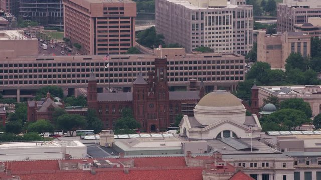 Washington, D.C. Circa-2017, Aerial View Of Smithsonian Castle And Museum.  Shot With Cineflex And RED Epic-W Helium. 