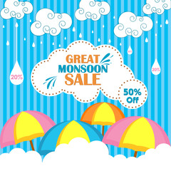 Happy Monsoon Sale Offer promotional and advertisment banner
