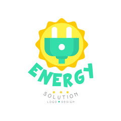Green energy solution original logo design with electric plug for eco-friendly business or company. Alternative pure power. Flat vector isolated on white