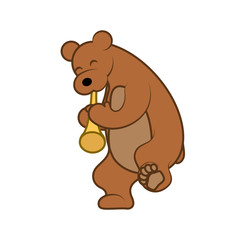 Bear is playing a musical instrument pipe vector illustration