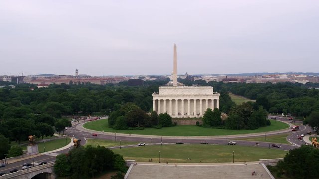 Washington, D.C. circa-2017, Aerial view of the Lincoln Memorial.  Shot with Cineflex and RED Epic-W Helium. 