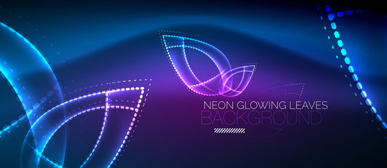 Neon leaf background, green energy concept
