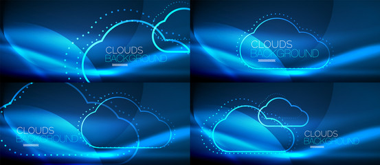 Set of neon cloud computing vector backgrounds