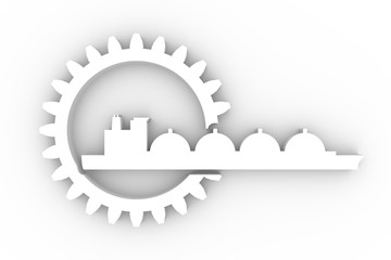 Shipping relative emblem. Nuatical cargo tank in gear icon. 3D rendering