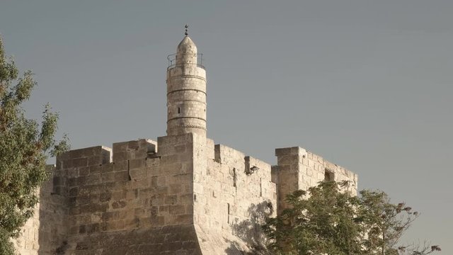 afternoon view of the tower of david and minaret at old city, jerusalem