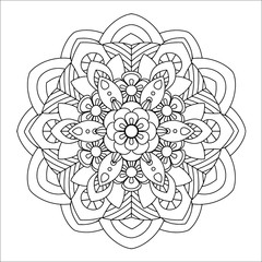 Flower mandala vector illustration. Oriental pattern, vintage decorative elements. Islam, Arabic, Indian, moroccan, turkish ottoman motifs. Coloring page