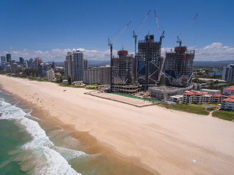Aerial view of Australian city in Surfers Paradise,Gold Coast,Queensland,Australia