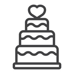 Stacked love cake line icon, valentines day and romantic, wedding cake sign vector graphics, a linear pattern on a white background, eps 10.