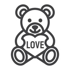 Teddy bear with heart line icon, valentines day and romantic, toy sign vector graphics, a linear pattern on a white background, eps 10.