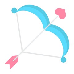 Cupid bow with arrow flat icon, valentines day and romantic, love sign vector graphics, a colorful solid pattern on a white background, eps 10.
