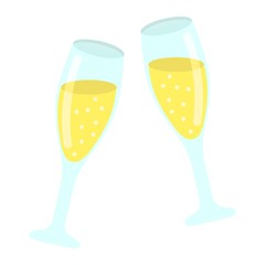 Two glasses of champagne flat icon, valentines day and romantic, celebrate sign vector graphics, a colorful solid pattern on a white background, eps 10.