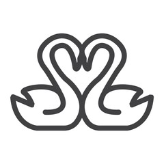 Fototapeta premium Swans in love line icon, valentines day and romantic, heart shape sign vector graphics, a linear pattern on a white background, eps 10.