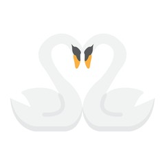 Swans in love flat icon, valentines day and romantic, heart shape sign vector graphics, a colorful solid pattern on a white background, eps 10.