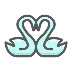 Swans in love filled outline icon, valentines day and romantic, heart shape sign vector graphics, a colorful line pattern on a white background, eps 10.