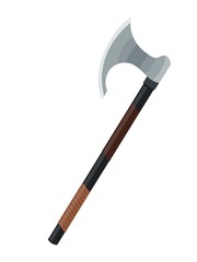 Simple battle ax on a white background. Vector illustration of a carton style ax with a wooden handle