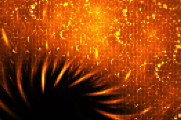 Abstract glittering geometric texture with orange and golden pixels. Fantasy fractal design. Digital art. 3D rendering.