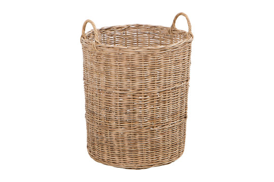 Empty rattan basket on a white background, isolated on white background
