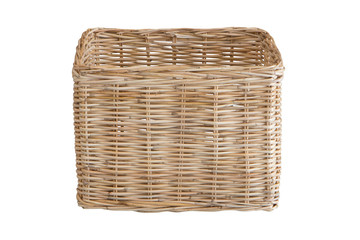 Empty rattan basket on a white background, isolated on white background