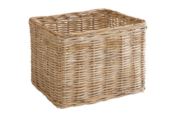 Empty rattan basket on a white background, isolated on white background
