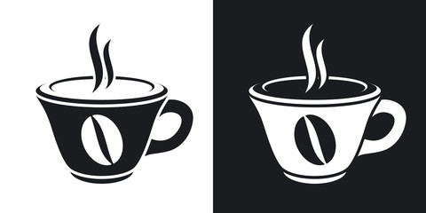Vector cup of hot coffee icon. Two-tone version on black and white background
