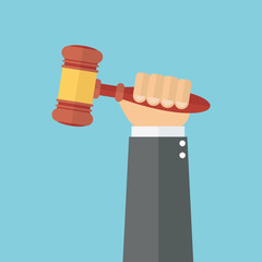 Fist hand holding up the gavel fight for justice illustration vector