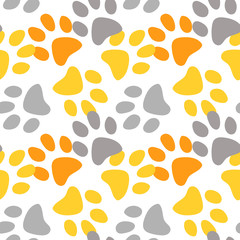 Vector seamless pattern with cat footprints. Can be used for wallpaper, web page background, surface textures.