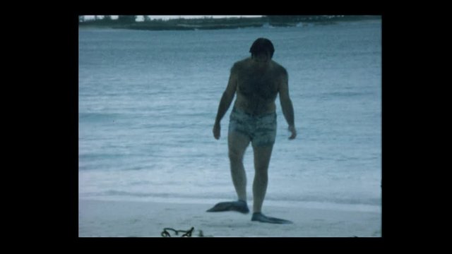 1968 Hairy man with Snorkel And Fins