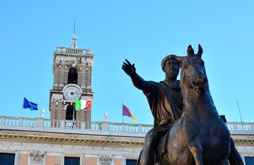 Detail of the statue of the emperor Marco Aurelio at the Capitoline Hill in Rome, Italy