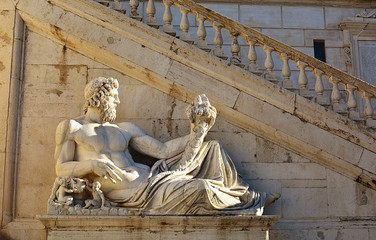 Sculpture of Ancient Roman allegory of Tiber River. Rome. Italy.