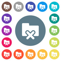Cancel folder flat white icons on round color backgrounds