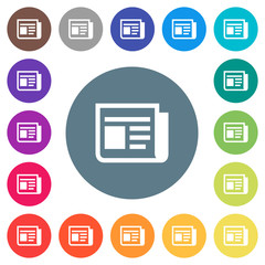 News flat white icons on round color backgrounds