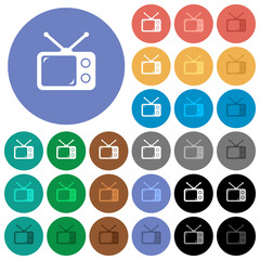 Vintage retro television round flat multi colored icons