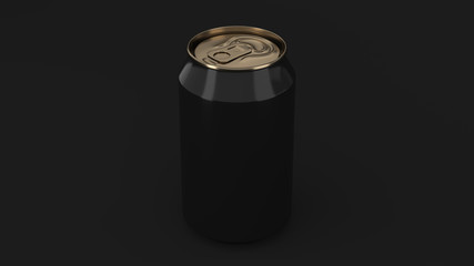 Blank small black and gold aluminium soda can mockup on black background