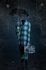 Invisible man goes in the heavy rain