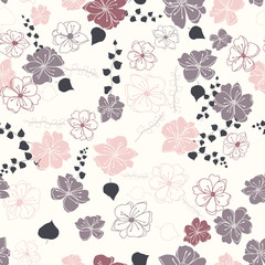 Anemone or windflower poppies flowers and ivy leaves. Floral vector seamless pattern with hand drawn elements.