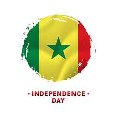 Banner or poster of Senegal Independence Day celebration. Waving flag of Senegal, brush stroke background. Vector illustration.