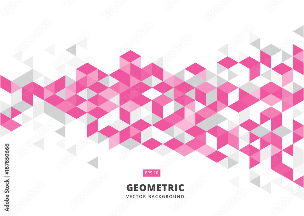 Poster abstract pink geometric background with polygonal triangles, cube pattern.template design with color