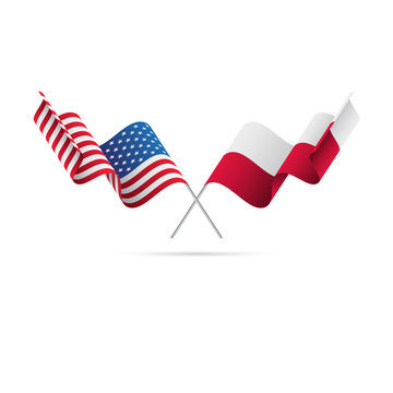 USA and Poland flags crossed. Vector illustration.