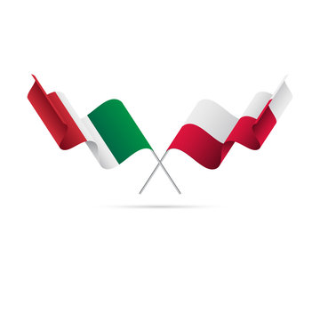 Italy and Poland flags crossed. Vector illustration.