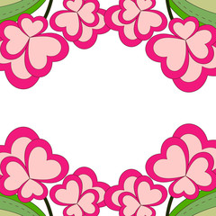 Colorful heart flower plant border frame close up view.