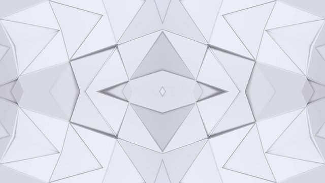 Abstract waving 3D white polygonal grid or mesh of pulsating geometric objects. Use as abstract cyberspace. Geometric vibrating environment or pulsating low poly background. V4
