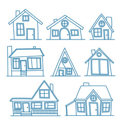 Fototapeta premium set of Vector line art illustration of cool detailed house icon isolated on white background. For coloration