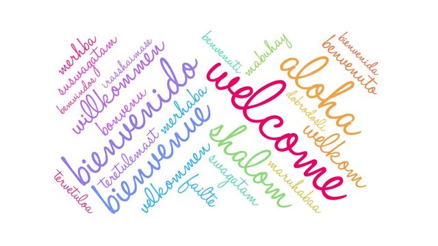 International Welcome Animated Word Cloud. Each word used in this word cloud is another language's version of the word Welcome. 