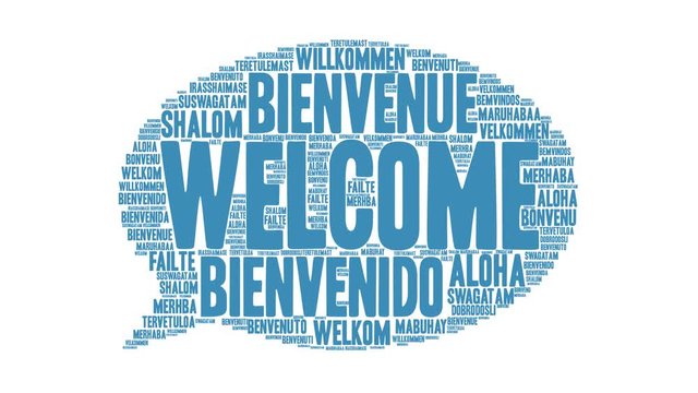 International Welcome Animated Word Cloud. Each word used in this word cloud is another language's version of the word Welcome. 